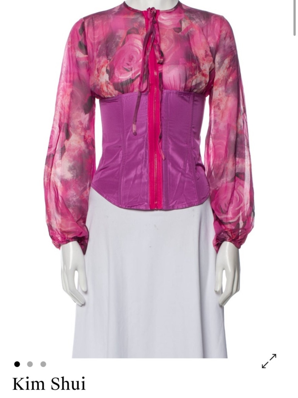 Kim Shui Magenta and Rose Floral Sheer Corset Blouse